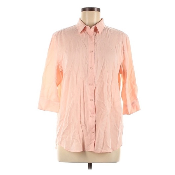 UNIQLO Button down 3/4 sleeve casual shirt medium peach cream - Picture 1 of 4
